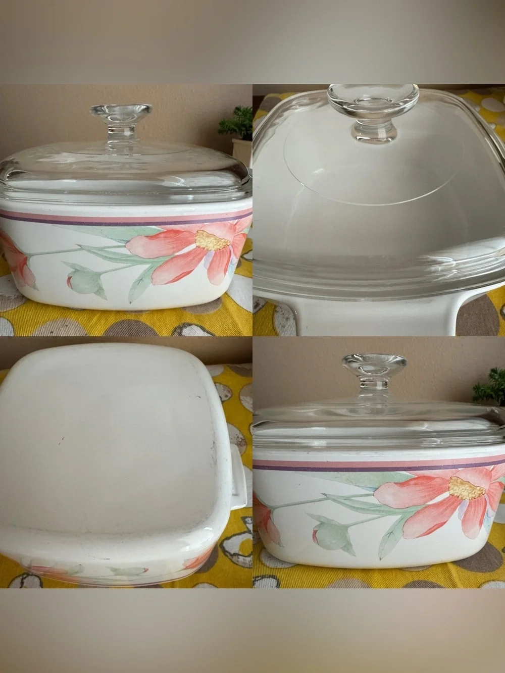 Vintage Corningware 1.5 liter Peony Floral square dish with lid